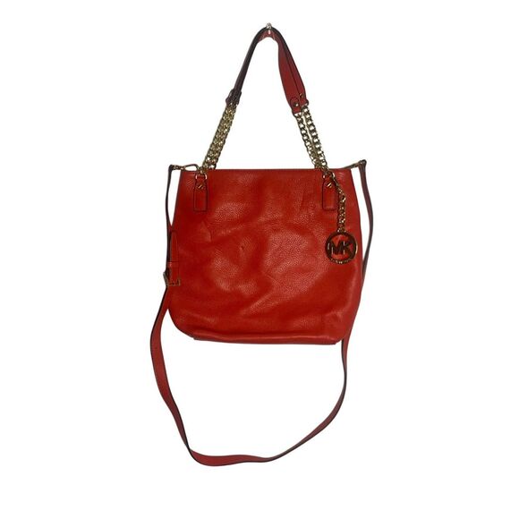Michael Kors Het Set Chain Strap Pebbled Leather Shoulder Crossbody Bag Orange